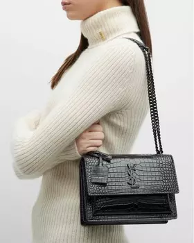 Сумка Sunset среднего размера с монограммой YSL и тиснением под крокодила Saint Laurent