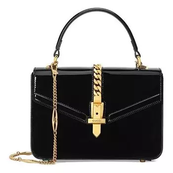 Сумка sylvie 1969 seriesleather hand bag mini black Gucci, черный
