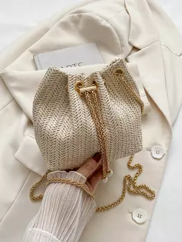 Сумка тканая с застежкой на шнурке, бежевый