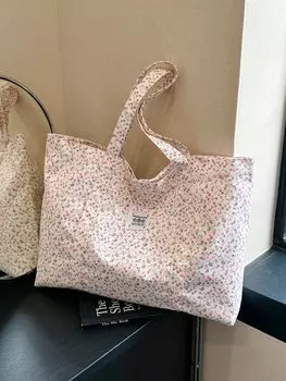 Сумка тканевая с принтом, белый / розовый