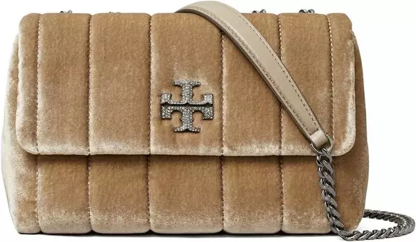Сумка Tory Burch Kira Velvet Small Convertible Shoulder Bag, цвет Classic Taupe