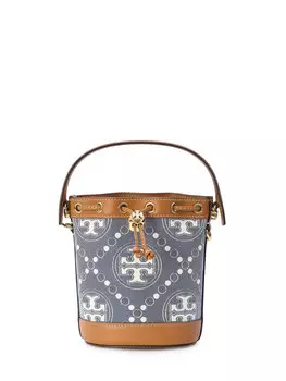 Сумка Tory Burch T Monogram Denim Mini Bucket, светло-синий