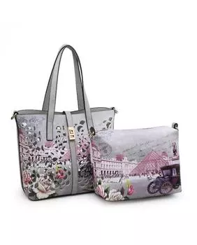 Сумка-тоут 2-в-1 через плечо с клапаном на застежке с узором, вырезанным лазером JFY, серый