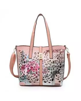 Сумка-тоут 2-в-1 через плечо с клапаном на застежке с узором, вырезанным лазером JFY, розовый