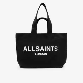Сумка-тоут ali из хлопковой парусины с логотипом Allsaints, черный