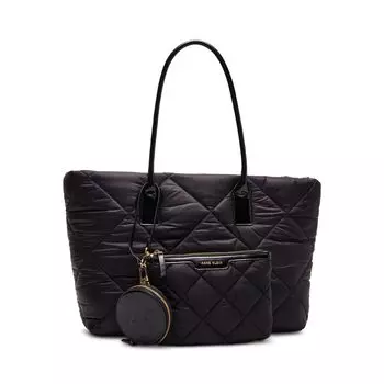 Сумка-тоут Anne Klein Quilted Nylon Tote With Pouch and Coin Purse, цвет Black/Black/Black/Latte