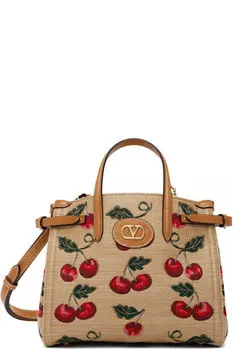 Сумка-тоут Antibes бежевого цвета с вишневым узором Valentino Garavani
