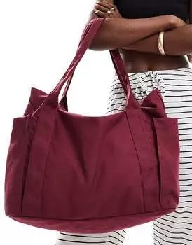 Сумка-тоут ASOS DESIGN – из плотной ткани стираного бордового цвета
