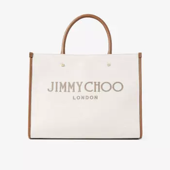 Сумка-тоут Avenue среднего размера из холщовой ткани из переработанного хлопка Jimmy Choo, цвет nat/taup/tan/lihtg