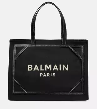 Сумка-тоут b-army среднего размера из холщовой ткани Balmain, черный