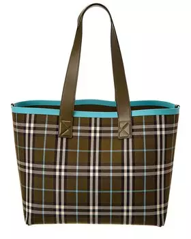 Сумка-тоут Burberry London среднего размера из кожи и холста, зеленый