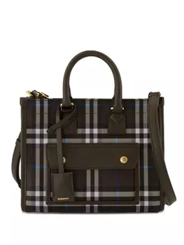 Сумка-тоут Burberry mini Freya в клетку, черный