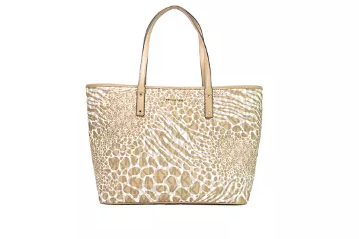 Сумка-тоут Carter Large Camel Animal Print из ПВХ с открытым ремешком Michael Kors