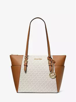 Сумка-Тоут Charlotte с большим логотипом и кожаной застежкой-молнией сТопу Michael Kors, белый