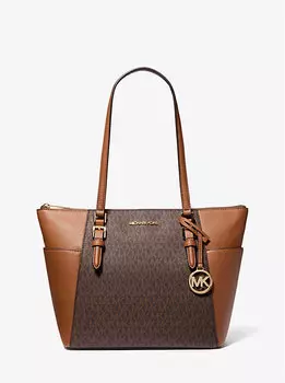Сумка-Тоут Charlotte с большим логотипом и кожаной застежкой-молнией сТопу Michael Kors, коричневый