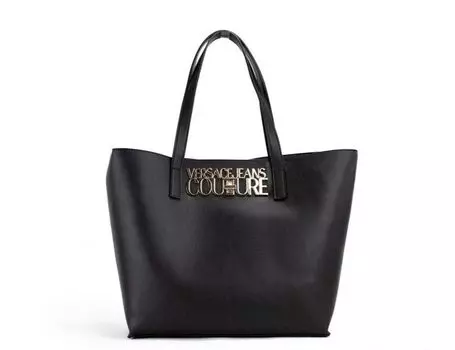 Сумка-тоут через плечо Jeans Couture из черной зернистой искусственной кожи с логотипом и замком Versace