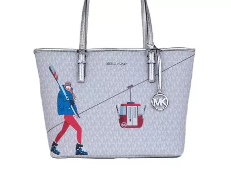 Сумка-тоут через плечо Jet Set Girls Print Medium Signature PVC (ярко-белый, многоцветный) Michael Kors