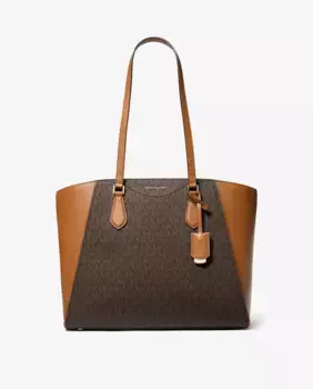 Сумка-тоут через плечо Taryn с принтом логотипа Michael Michael Kors, темно-коричневый