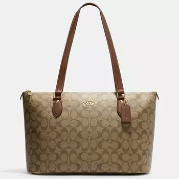 Сумка-тоут Coach Outlet Gallery In Signature Canvas, хаки/коричневый