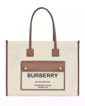 Сумка-тоут East-West с карманами из гладкой кожи и парусины Burberry