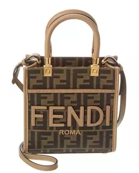 Сумка-тоут FENDI Sunshine Mini FF из жаккарда и кожи, коричневый