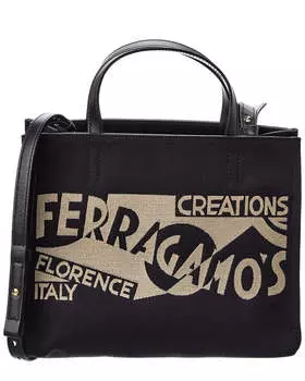 Сумка-тоут Ferragamo с кожаной отделкой и логотипом Salvatore Ferragamo, черный