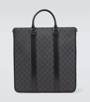 Сумка-тоут GG Supreme Medium с кожаными деталями Gucci, Black/Black/Brb