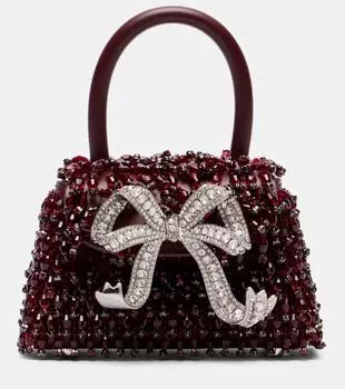 Сумка-тоут из бусинированной кожи Bow Micro Self-Portrait, бордовый