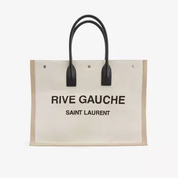 Сумка-тоут из хлопка и льна «Рив Гош» Saint Laurent, черный