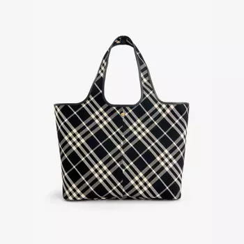 Сумка-Тоут из хлопка в клетку среднего размера Burberry, черный
