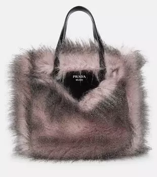 Сумка-тоут из искусственного меха с кожаной отделкой Prada, Alabastro+Nero
