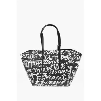 Сумка-тоут из искусственной кожи с принтом JEANS COUTURE и соответствующим подушечкой Versace, Black and White