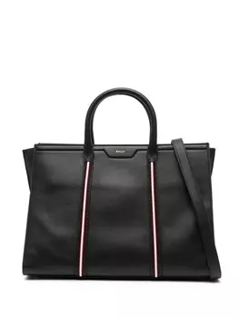 Сумка-тоут из кожи Bally с полосками, черный