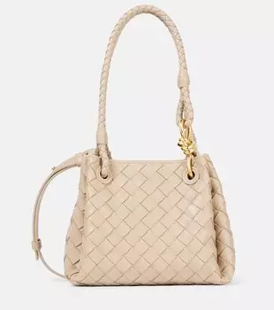 Сумка-тоут из кожи Intrecciato Parachute Small Bottega Veneta, Ecru-Muse Brass