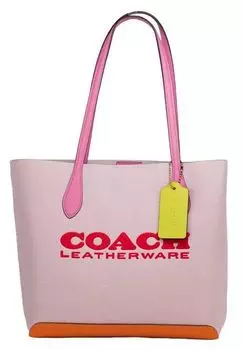Сумка-тоут из кожи Kia Medium Carnation Colorblock Pebbled Leather Handbag Pink Coach