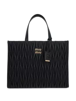 Сумка-тоут из кожи с эффектом мателассе Miu Miu, черный
