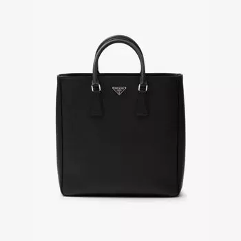 Сумка-Тоут из кожи с фирменной табличкой Prada, черный