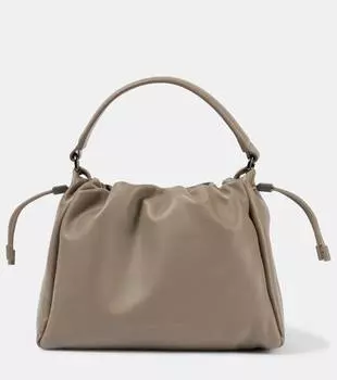 Сумка-тоут из кожи с отделкой Monili Brunello Cucinelli, цвет pietra serena