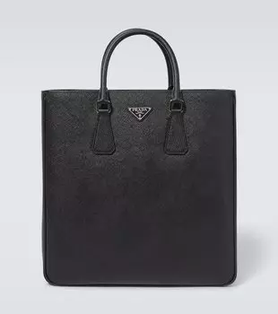 Сумка-тоут из кожи Saffiano с логотипом Prada, черный