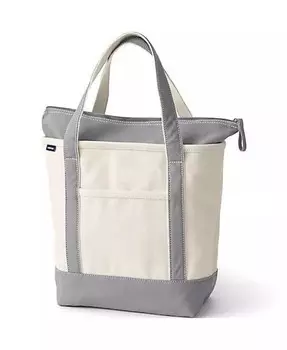 Сумка-тоут из натуральной ткани среднего размера с 5 карманами и молнией сверху Lands' End, синий