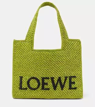 Сумка-тоут из рафии Paula's Ibiza Font Small Loewe, Meadow Green