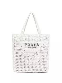Сумка-тоут из рафии с логотипом Prada, белый
