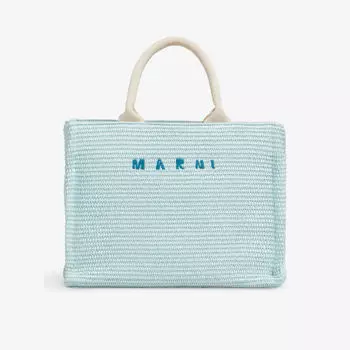 Сумка-тоут из рафии с вышитым логотипом Marni, бежевый