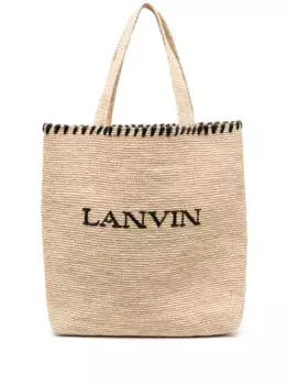 Сумка-тоут из рафии с вышитым логотипом Lanvin, нейтральный