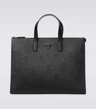 Сумка-тоут из сафьяновой кожи Prada, черный
