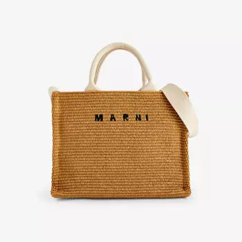 Сумка-тоут из смесового хлопка с вышитым логотипом Marni, цвет raw sienna/natural