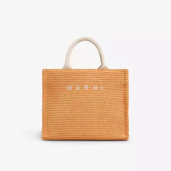 Сумка-тоут из смесового хлопка с вышитым логотипом Marni, цвет arabesque