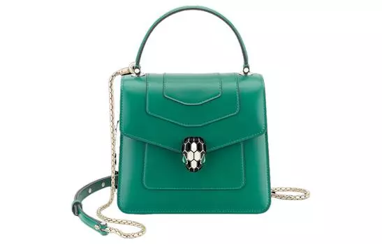 Сумка-тоут из телячьей кожи, сумка в виде головы змеи, через плечо, маленькая женская сумка изумрудного цвета BVLGARI