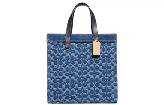 Сумка-тоут из ткани Field Fabric Tote, портативная сумка через плечо, женская, большого размера, цвет морской волны COACH