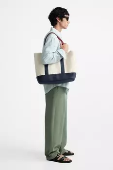 Сумка-тоут из ткани ZARA, экрю белый